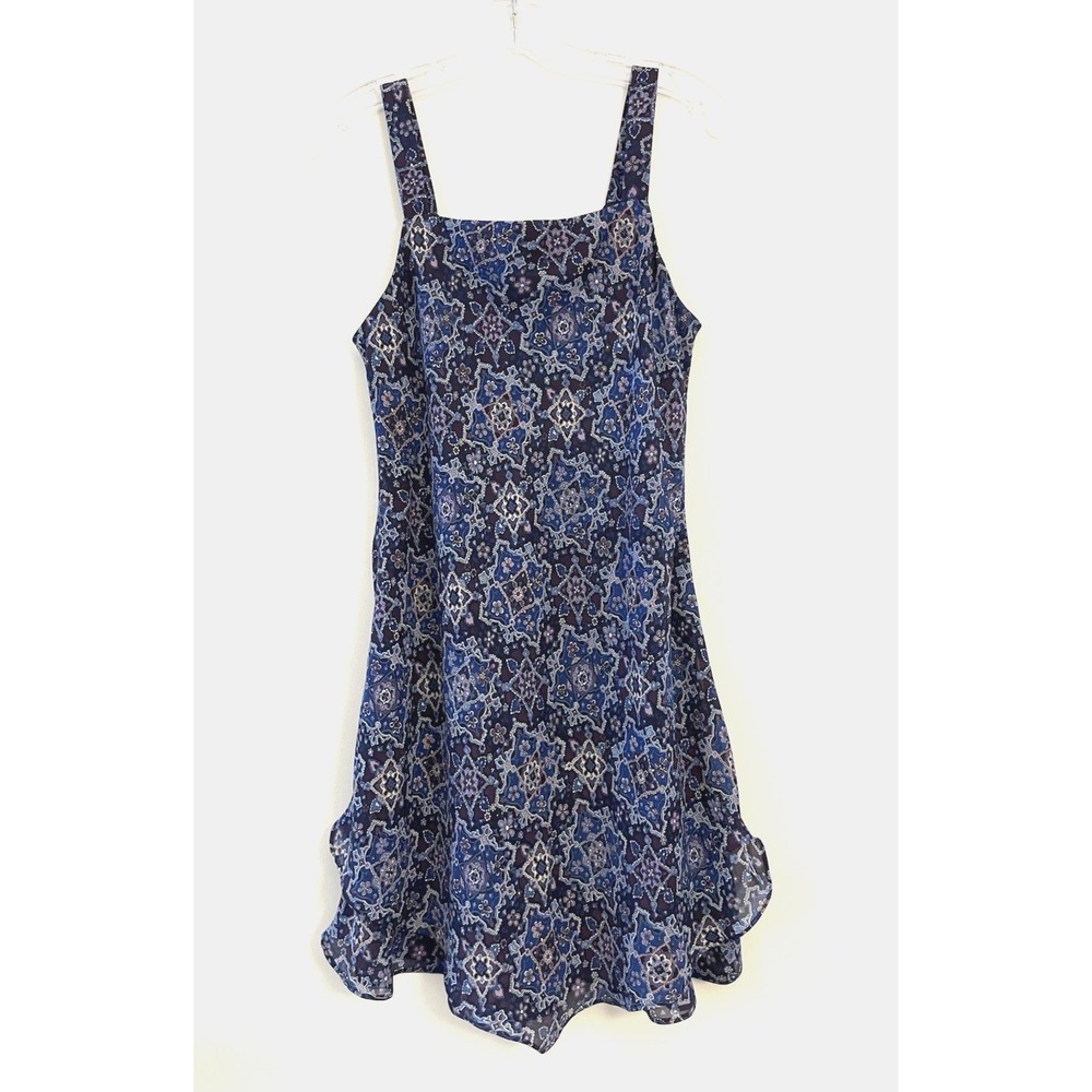 Scarlett Dress Womens 9/10 BluePurple Floral Sleeveless Lined Layered Ruffle Hem